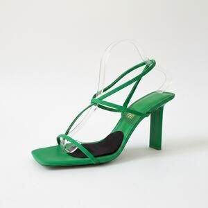 Zara Women Green Leather Strappy Asymmetric Crossover Open Toe Heel Size 42